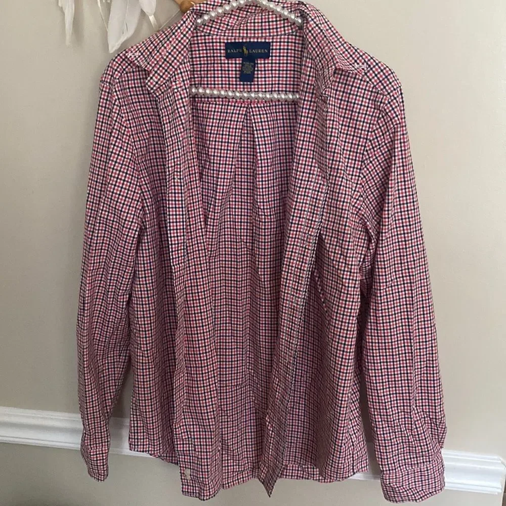 Ralph Lauren Boys XL 18-20 Plaid Button Down Shirt Gingham Red Blue Cotton LS